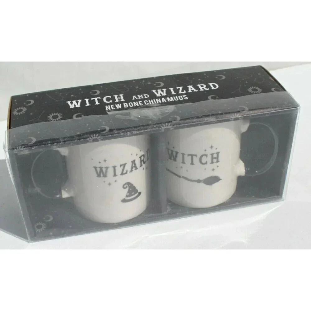 New Halloween WITCH AND WIZARD MUG SET Coffee Tea Bone China New In Box - Picture 2 of 2